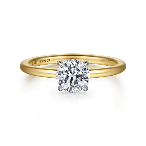 14K White-Yellow Gold Hidden Halo Round Diamond Engagement Ring