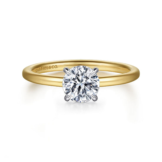 Gabriel - 14K White-Yellow Gold Hidden Halo Round Diamond Engagement Ring