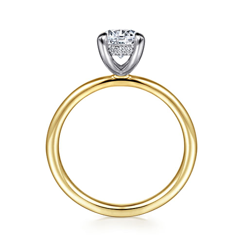 14K White-Yellow Gold Hidden Halo Round Diamond Engagement Ring