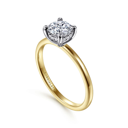 14K White-Yellow Gold Hidden Halo Round Diamond Engagement Ring