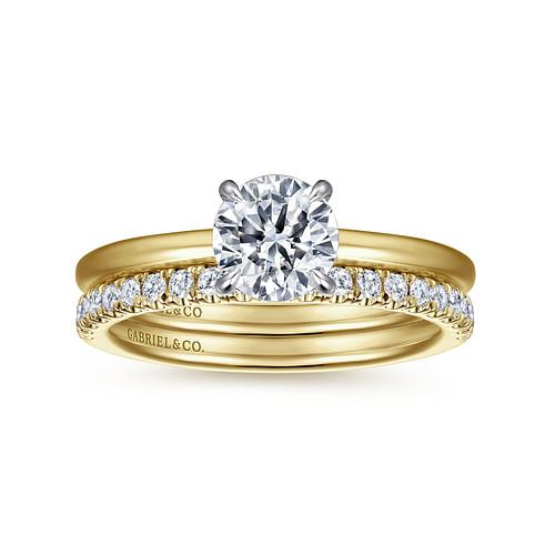 14K White-Yellow Gold Hidden Halo Round Diamond Engagement Ring