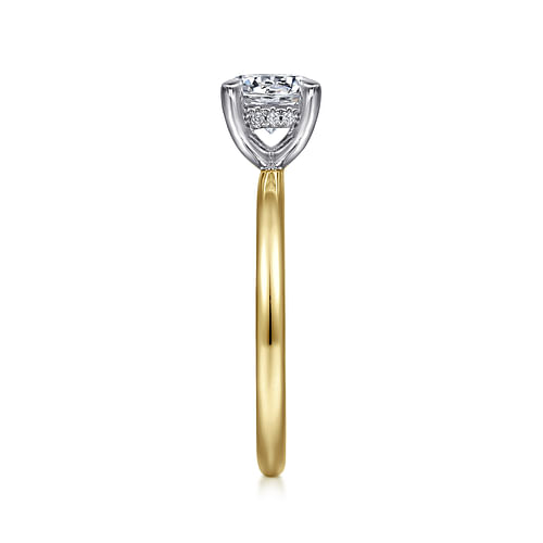 14K White-Yellow Gold Hidden Halo Round Diamond Engagement Ring