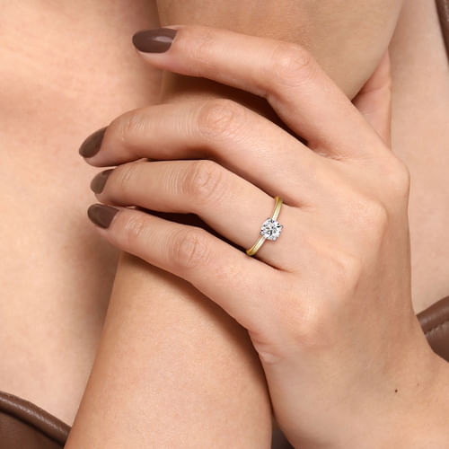 14K White-Yellow Gold Hidden Halo Round Diamond Engagement Ring