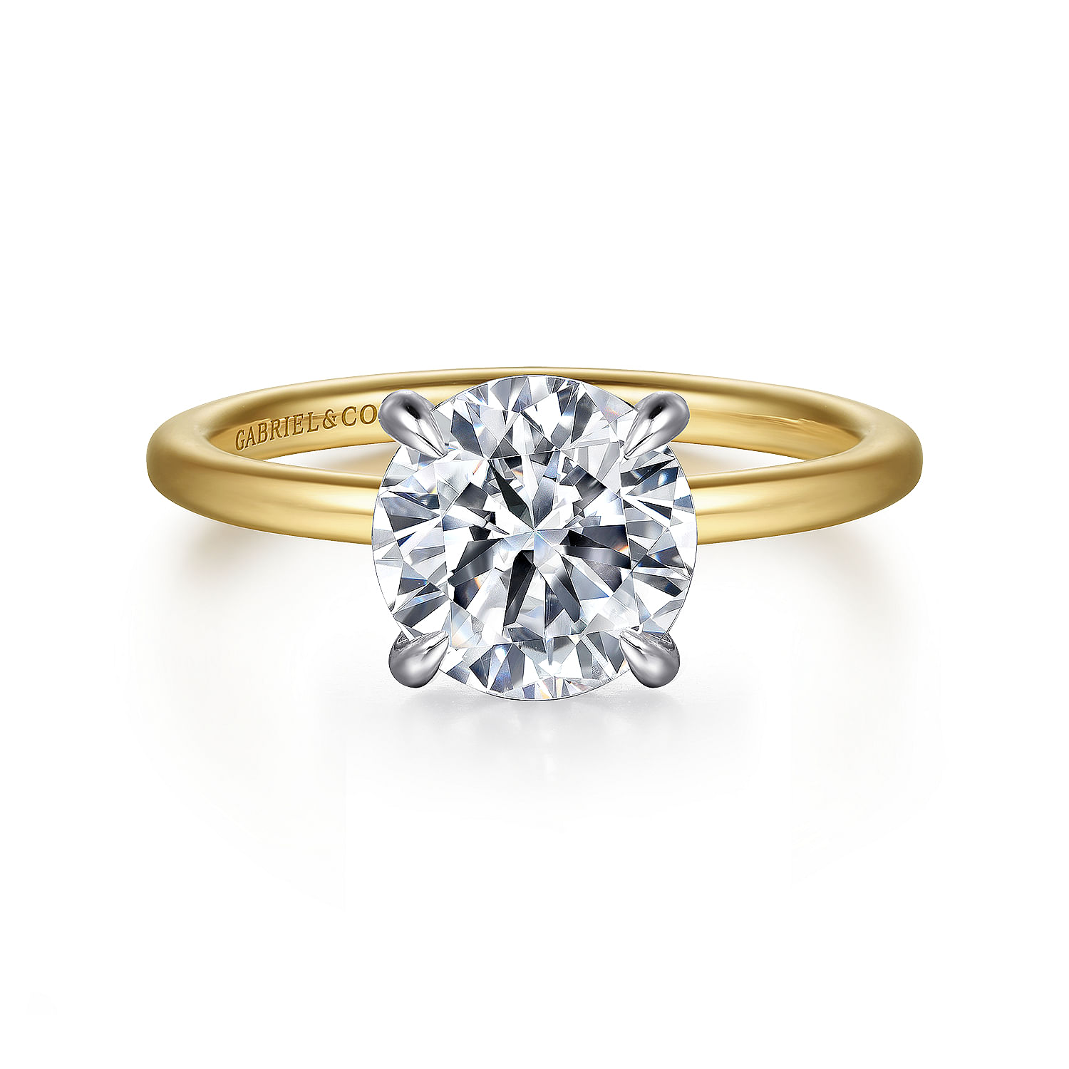 Gabriel - 14K White-Yellow Gold Hidden Halo Round Diamond Engagement Ring