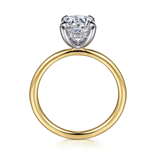 14K White-Yellow Gold Hidden Halo Round Diamond Engagement Ring