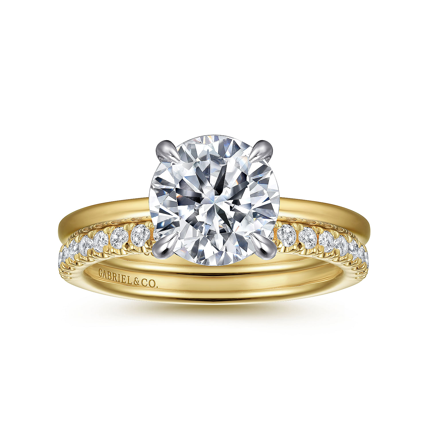 14K White-Yellow Gold Hidden Halo Round Diamond Engagement Ring