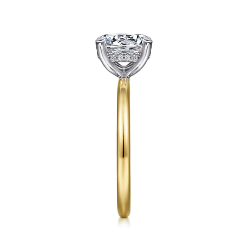 14K White-Yellow Gold Hidden Halo Round Diamond Engagement Ring