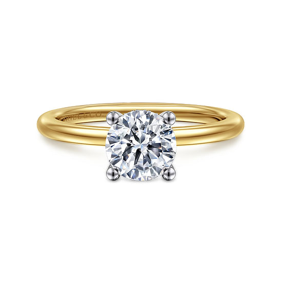 Gabriel - 14K White-Yellow Gold Hidden Halo Round Diamond Engagement Ring