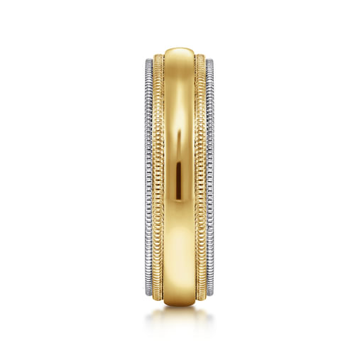 14K White-Yellow Gold High Polish Men's Wedding Band with Milgrain Edge