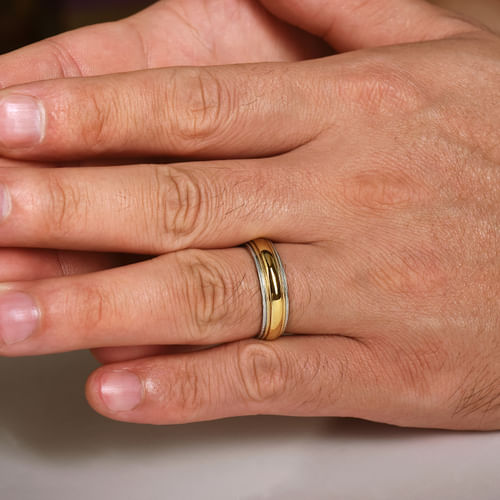 14K White-Yellow Gold High Polish Men's Wedding Band with Milgrain Edge