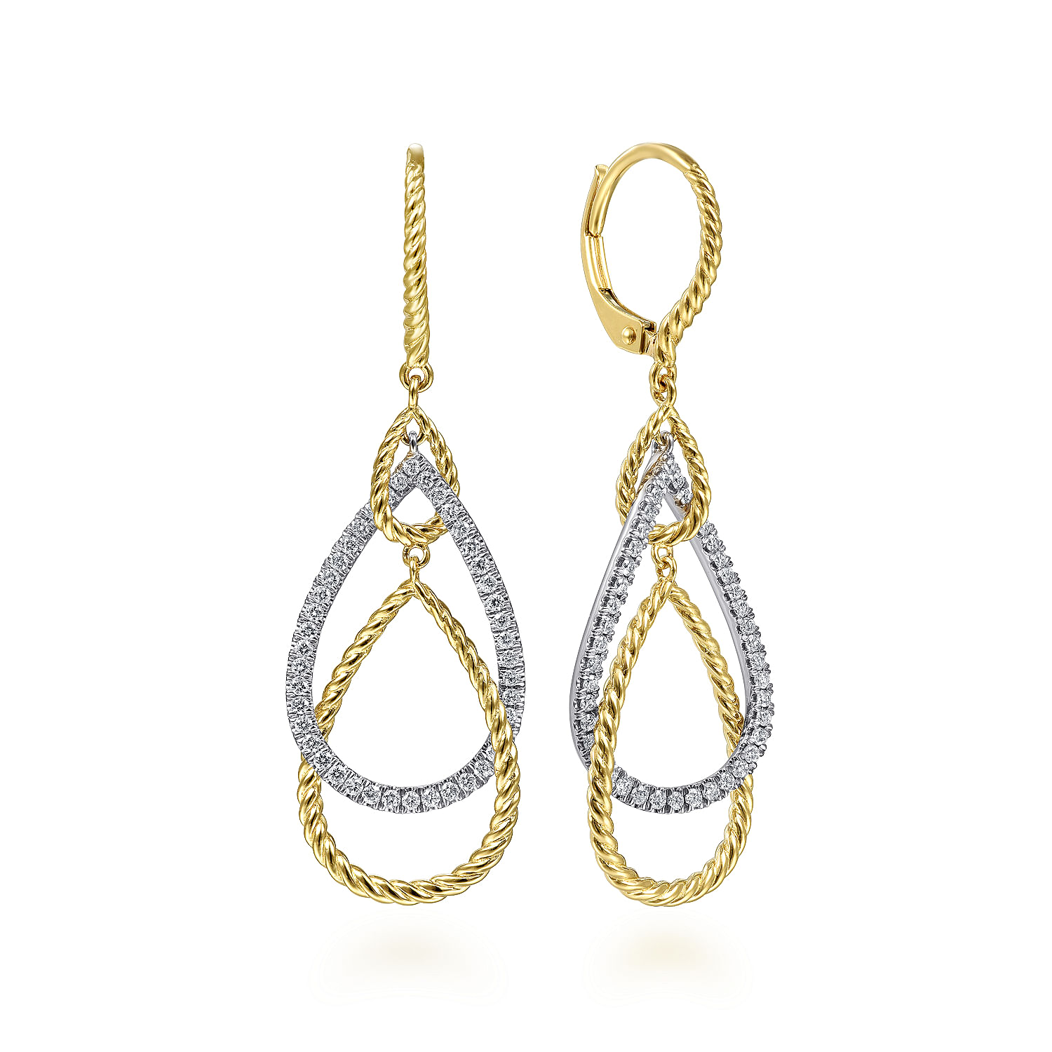 14K White-Yellow Gold Layered Teardrop Diamond Earrings
