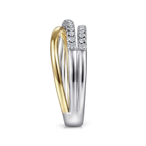 14K White-Yellow Gold Layered Three Strand Diamond Ring