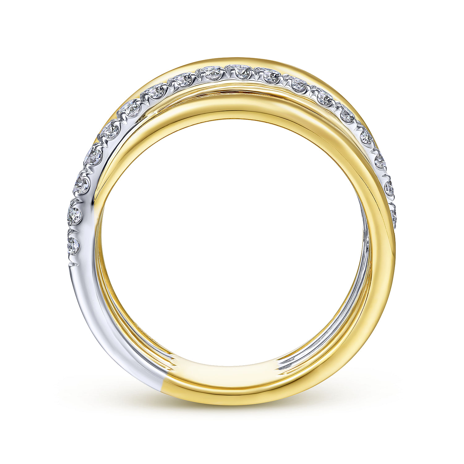 14K White-Yellow Gold Layered Wide Band Diamond Ring