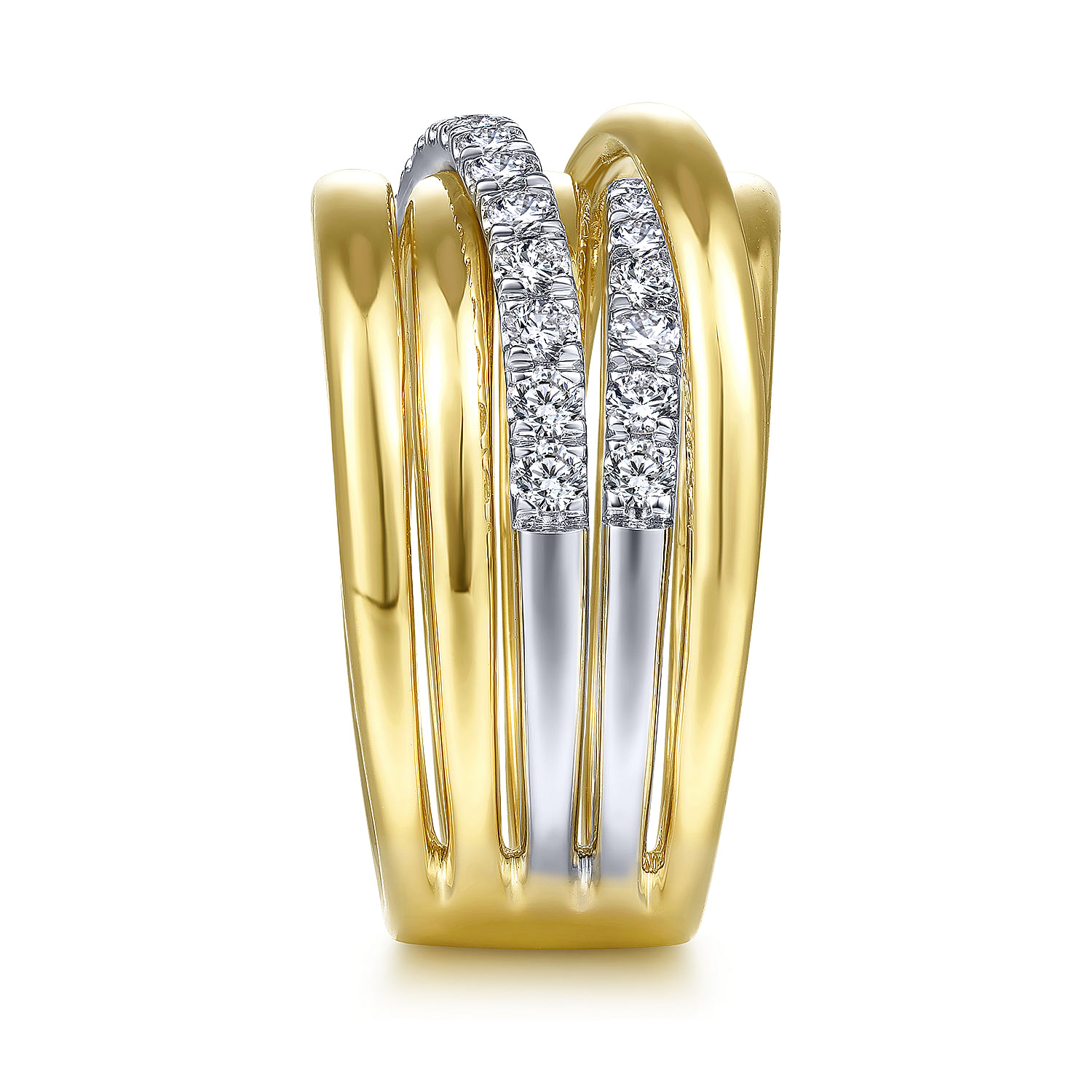 14K White-Yellow Gold Layered Wide Band Diamond Ring