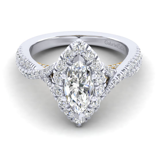 Gabriel - 14K White-Yellow Gold Marquise Halo Diamond Engagement Ring