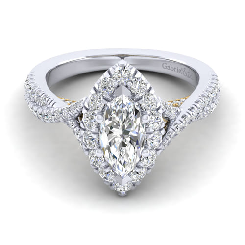 14K White-Yellow Gold Marquise Halo Diamond Engagement Ring 14K White-Yellow Gold Marquise Halo Diamond Engagement Ring