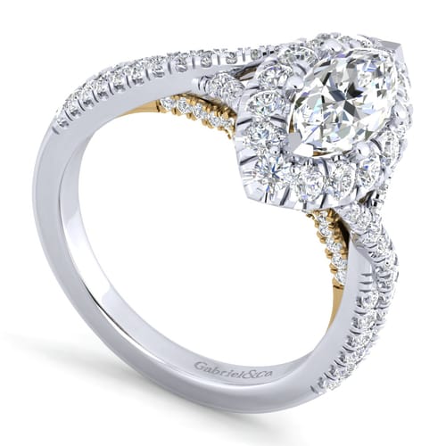 14K White-Yellow Gold Marquise Halo Diamond Engagement Ring 14K White-Yellow Gold Marquise Halo Diamond Engagement Ring