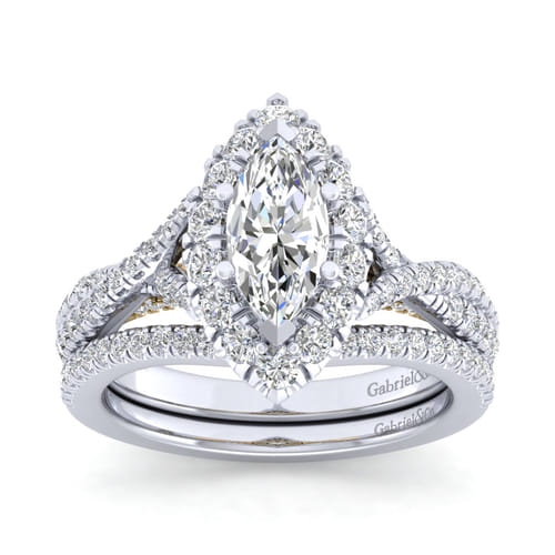 14K White-Yellow Gold Marquise Halo Diamond Engagement Ring 14K White-Yellow Gold Marquise Halo Diamond Engagement Ring