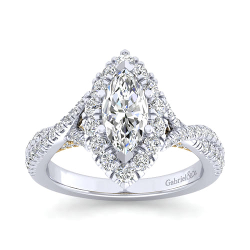 14K White-Yellow Gold Marquise Halo Diamond Engagement Ring 14K White-Yellow Gold Marquise Halo Diamond Engagement Ring