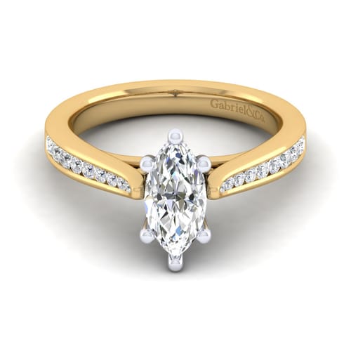 14K White-Yellow Gold Marquise Shape Diamond Channel Set Engagement Ring