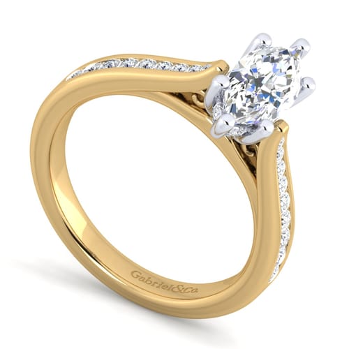 14K White-Yellow Gold Marquise Shape Diamond Channel Set Engagement Ring