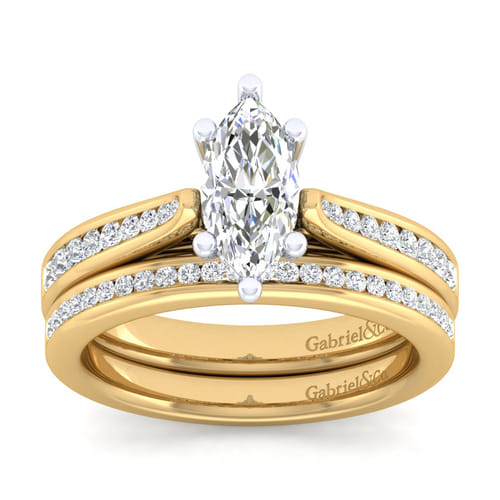 14K White-Yellow Gold Marquise Shape Diamond Channel Set Engagement Ring