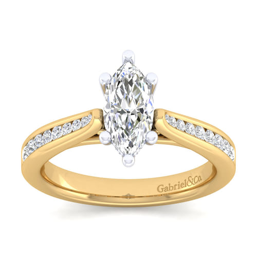 14K White-Yellow Gold Marquise Shape Diamond Channel Set Engagement Ring