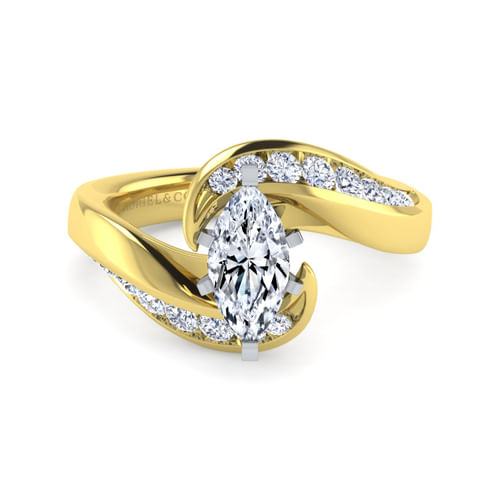 14K White-Yellow Gold Marquise Shape Diamond Channel Set Engagement Ring