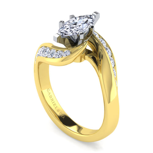 14K White-Yellow Gold Marquise Shape Diamond Channel Set Engagement Ring