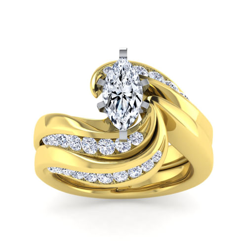 14K White-Yellow Gold Marquise Shape Diamond Channel Set Engagement Ring