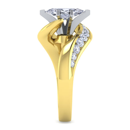 14K White-Yellow Gold Marquise Shape Diamond Channel Set Engagement Ring