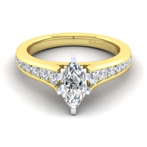 14K White-Yellow Gold Marquise Shape Diamond Channel Set Engagement Ring