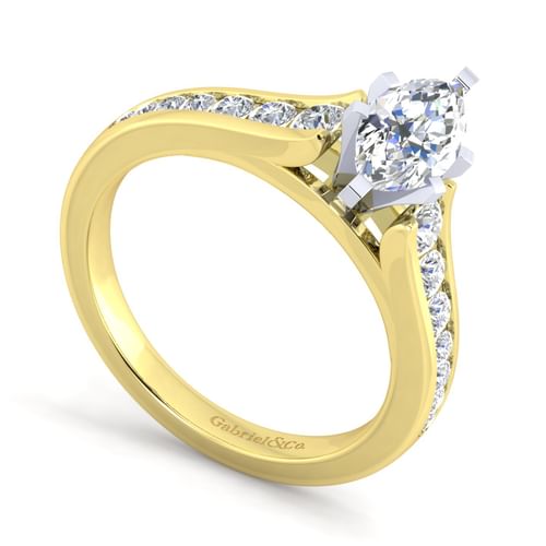 14K White-Yellow Gold Marquise Shape Diamond Channel Set Engagement Ring