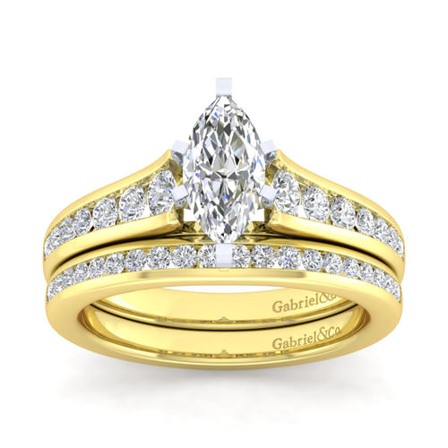 14K White-Yellow Gold Marquise Shape Diamond Channel Set Engagement Ring