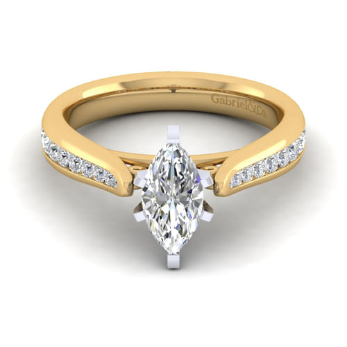 14K White-Yellow Gold Marquise Shape Diamond Channel Set Engagement Ring