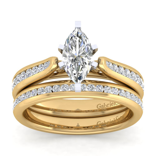14K White-Yellow Gold Marquise Shape Diamond Channel Set Engagement Ring