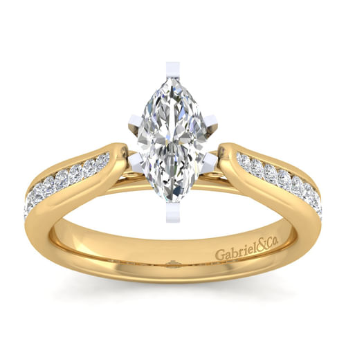 14K White-Yellow Gold Marquise Shape Diamond Channel Set Engagement Ring