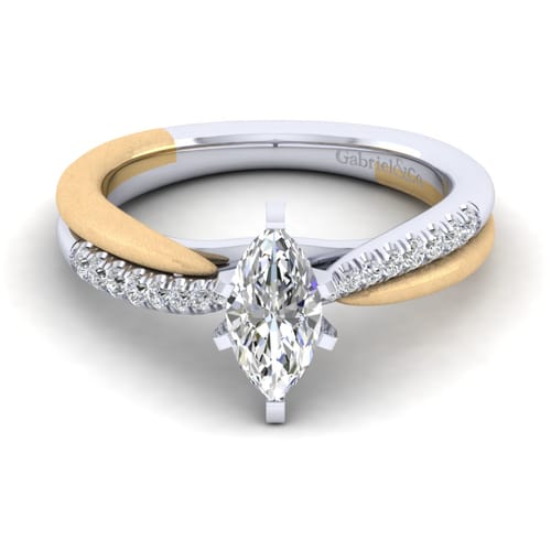 14K White-Yellow Gold Marquise Shape Diamond Engagement Ring