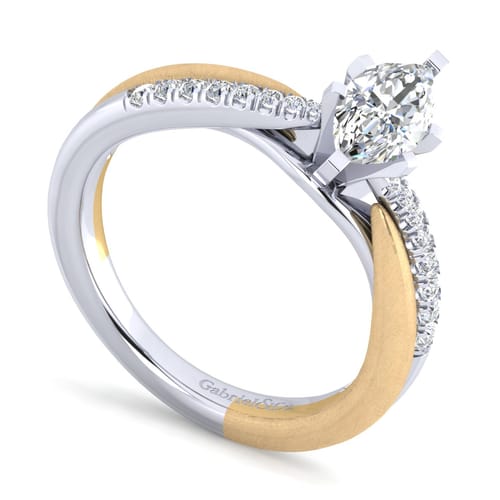 14K White-Yellow Gold Marquise Shape Diamond Engagement Ring