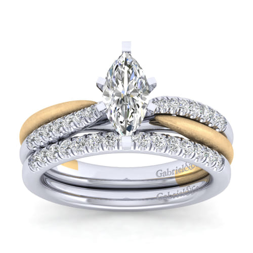 14K White-Yellow Gold Marquise Shape Diamond Engagement Ring
