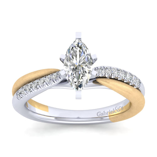 14K White-Yellow Gold Marquise Shape Diamond Engagement Ring