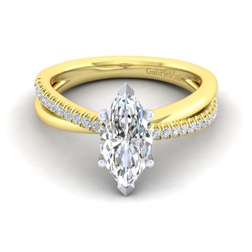 14K White-Yellow Gold Marquise Shape Diamond Engagement Ring