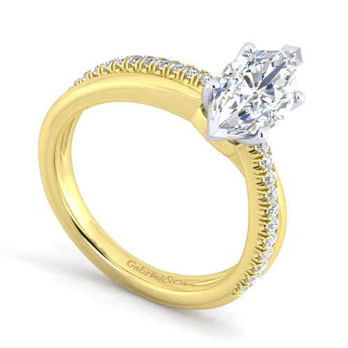 14K White-Yellow Gold Marquise Shape Diamond Engagement Ring