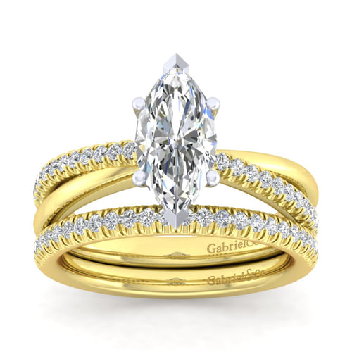 14K White-Yellow Gold Marquise Shape Diamond Engagement Ring