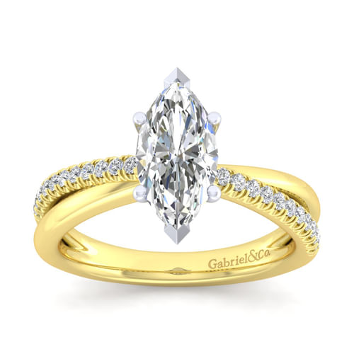 14K White-Yellow Gold Marquise Shape Diamond Engagement Ring