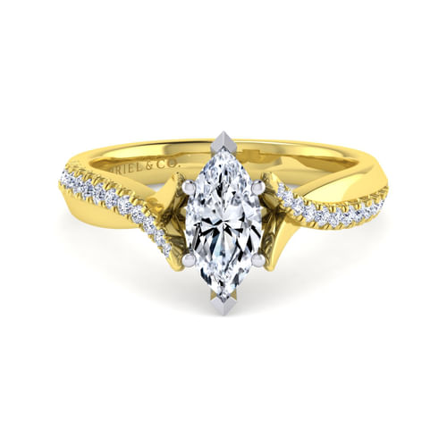 14K White-Yellow Gold Marquise Shape Diamond Engagement Ring