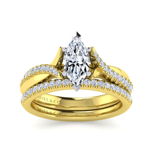 14K White-Yellow Gold Marquise Shape Diamond Engagement Ring
