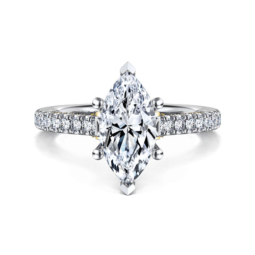 14K White-Yellow Gold Marquise Shape Diamond Engagement Ring