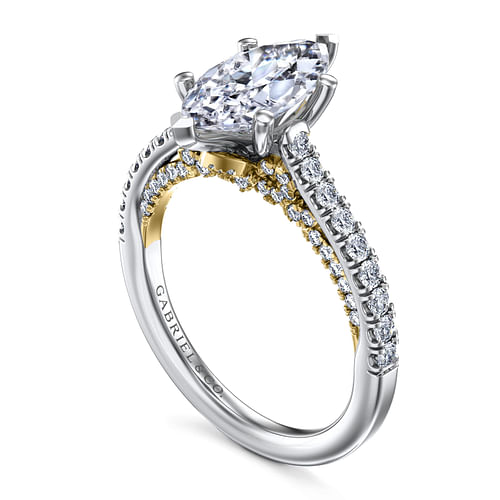 14K White-Yellow Gold Marquise Shape Diamond Engagement Ring