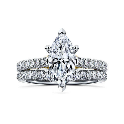 14K White-Yellow Gold Marquise Shape Diamond Engagement Ring